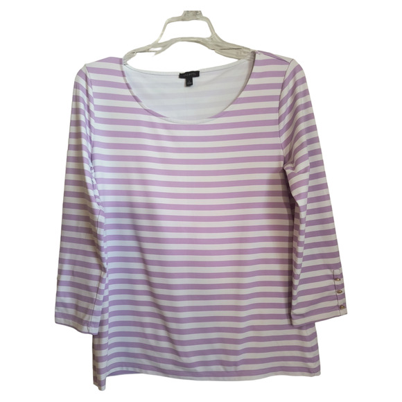 Talbots 3/4 Sleeve Top Women's Size L Lavender White Striped Stretch Knit Tee - Picture 10 of 13